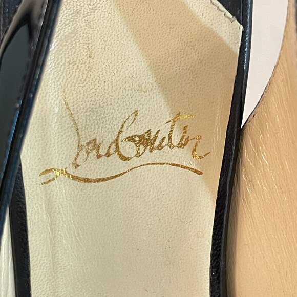 Christian Louboutin 36 6 Black Patent Heels Peeptoe Slingback with Box - Picture 10 of 15